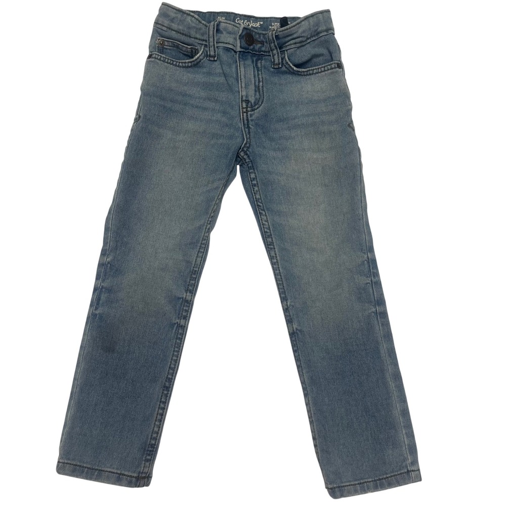 Cat & Jack Boys Slim Super Stretch‎ Jeans Light Wash Size 5 Adjustable Waist